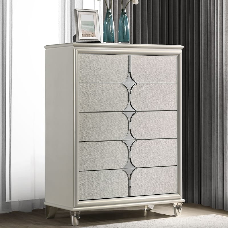 5 Drawers Wooden Chest with Acrylic Legs in Pearl White