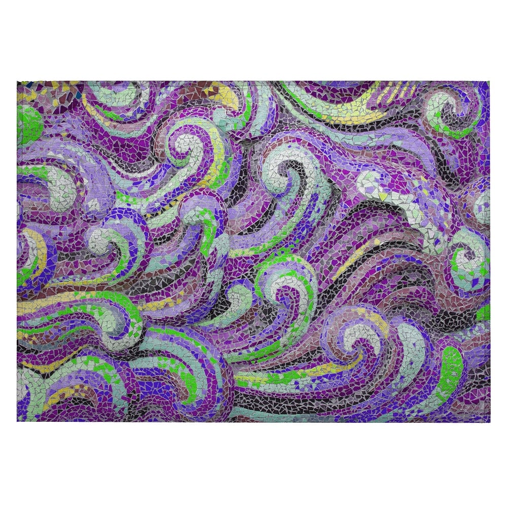 Indoor/ Outdoor Surfside Mosaic Waves Washable Rug New