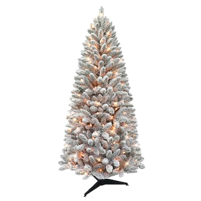 Puleo International 6 ft. Pre-Lit Flocked Carson Pine Artificial Christmas Tree