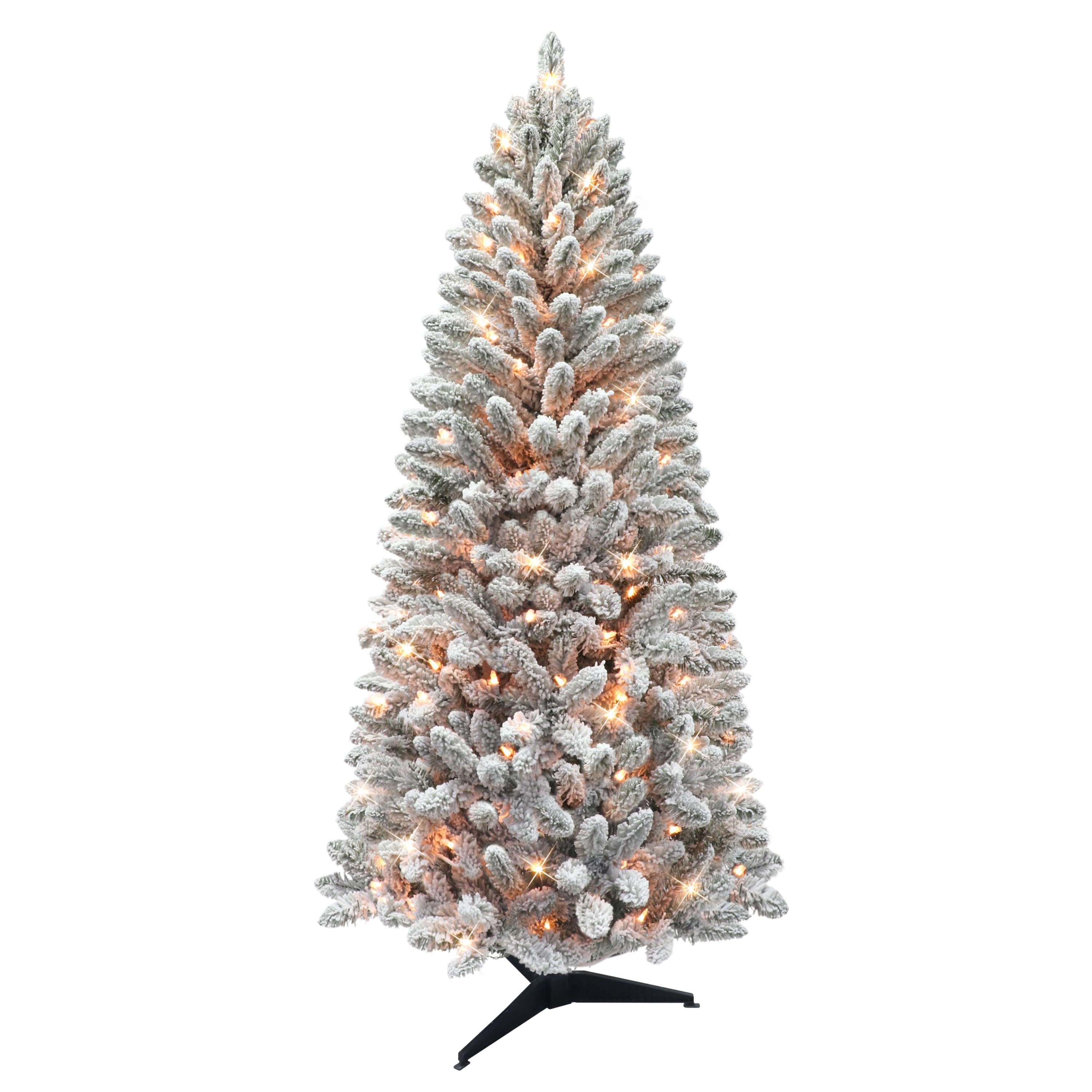 Puleo International 6 ft. Pre-Lit Flocked Carson Pine Artificial Christmas Tree