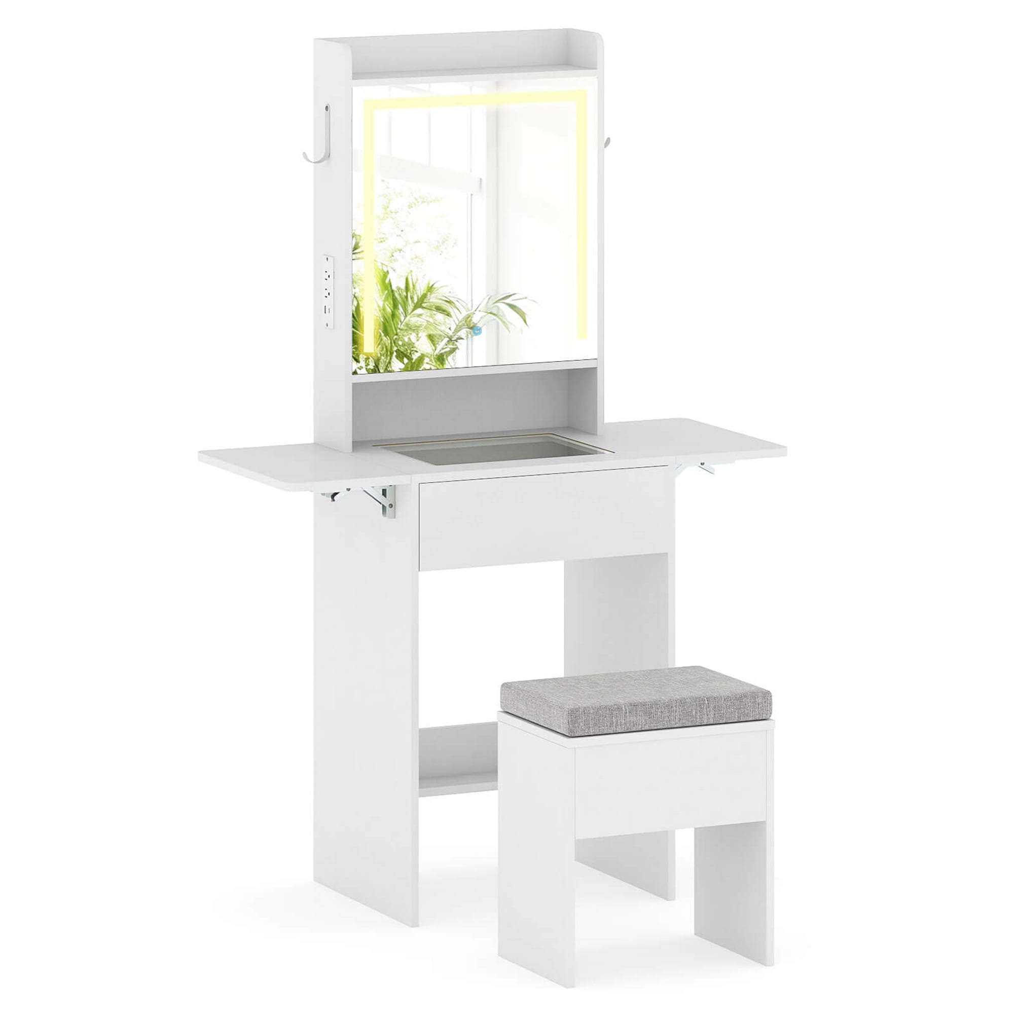 Small Space Makeup Vanity Set Compact Vanity Desk with Lighted Mirror