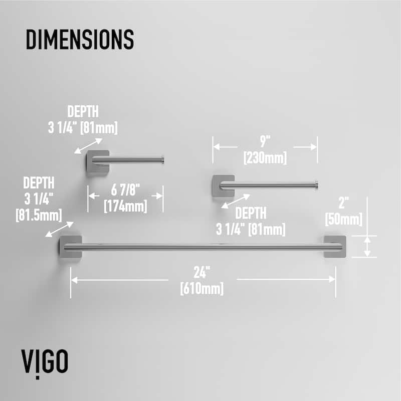 VIGO Satro 3-Piece Bathroom Hardware Accessory Set with 24 in. Towel Bar, Toilet Paper Holder, Hand Towel Holder
