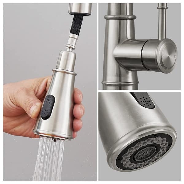 Modern Brushed Nickel Kitchen Faucet – Single Handle Pull-Down Sprayer, 20″ Hose, 360° Swivel, Fits 1 Or 3-Hole Sinks, Deck Plate Included
