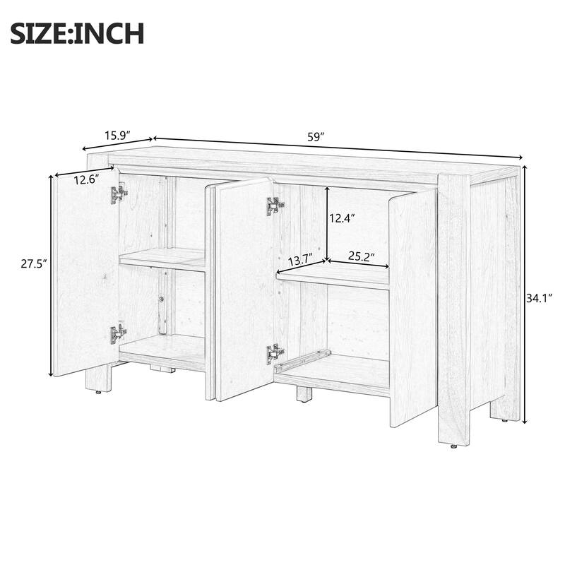 Retro 4-Door Sideboard with Distressed and Adjustable Shelves