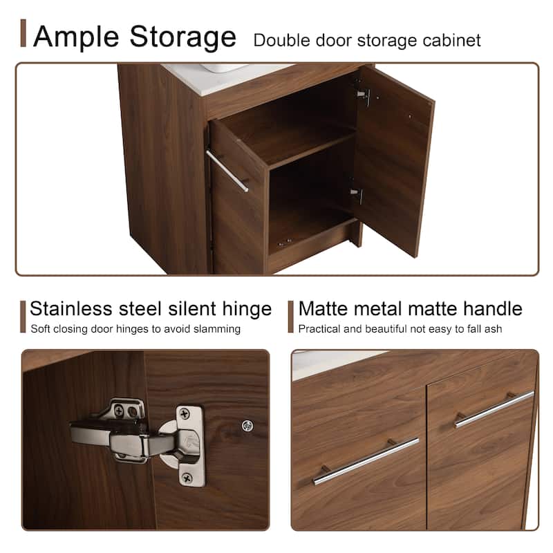 Malwee 24"/36"/48"/60" FreeStanding Bathroom Vanity, Floor Stand Bathroom Vanity with Ceramic Sink,Soft Close Door and Shelf