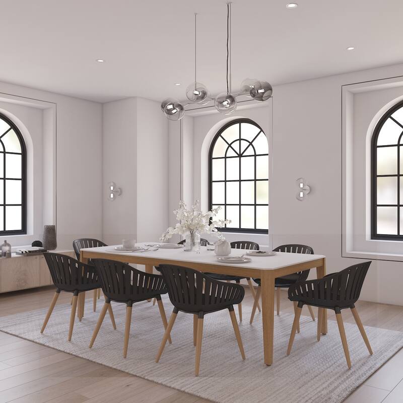Midtown Concept FSC Certified Wood 9pc Indoor Eighter Dining Room Set - White Table - Black Wood Armchairs