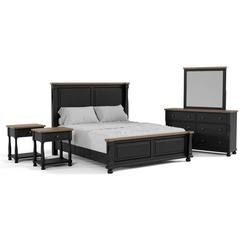 Furniture of America Lucan I 5-Piece Farmhouse Black Solid Wood Panel Bedroom Set