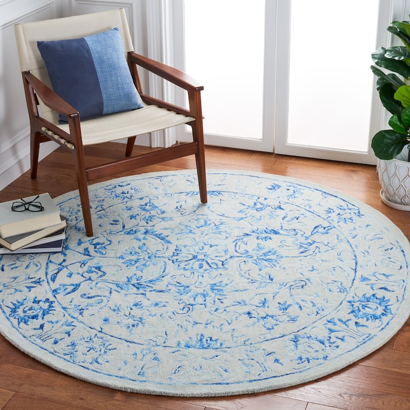 SAFAVIEH Handmade Metro Jagbir French Country Wool Rug - 6' Round - Blue/Beige