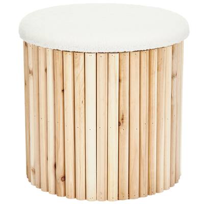 Aria Home Mid-Century Modern Bamboo Base Round Boucle Storage Ottoman