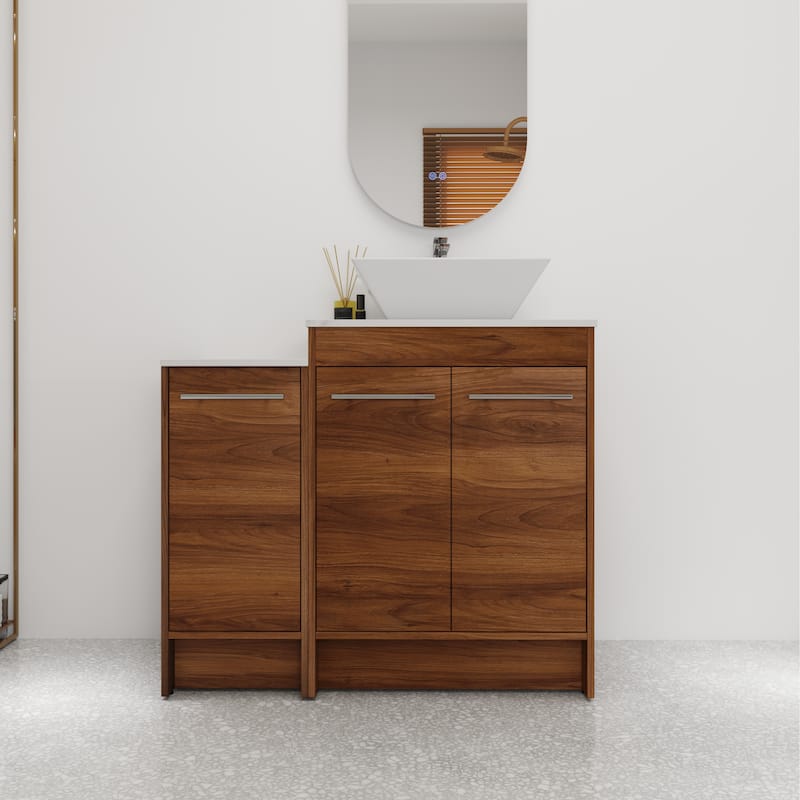 Bathroom Vanity With Sink In 24/36/48/60 Inch, Freestanding Bathroom Vanity With Soft Close Door - 35.4"W x 18.9"D - Brown Ebony -101