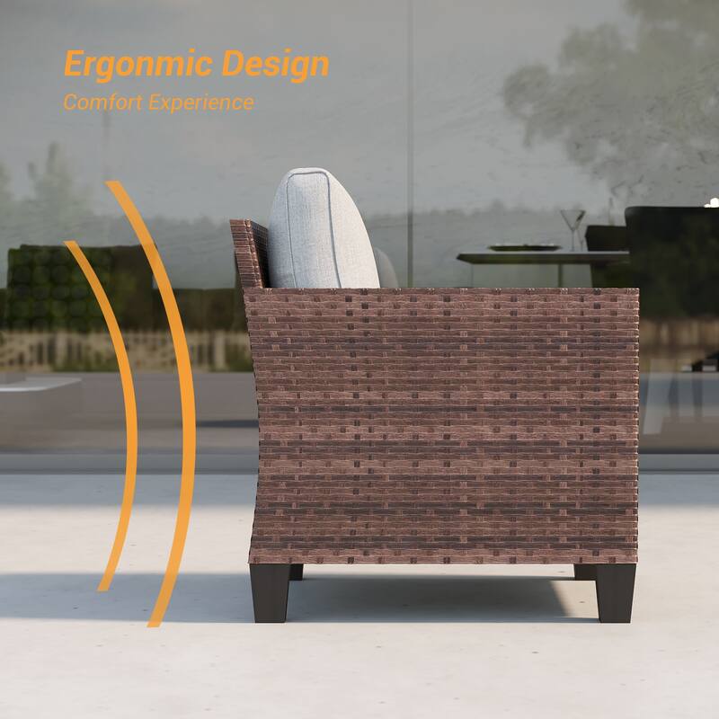 BONOSUKI 2Pcs Patio Single Sofa Set Brown Rattan Outdoor Furniture Set