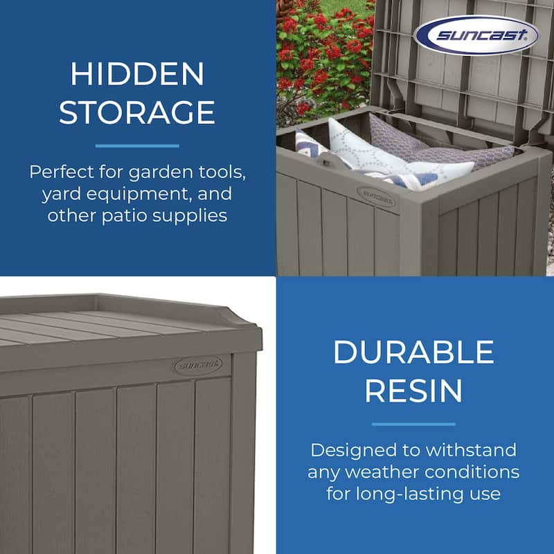 Suncast 22 Gallon Outdoor Patio Small Deck Box with Storage Seat, Stone (2 Pack)