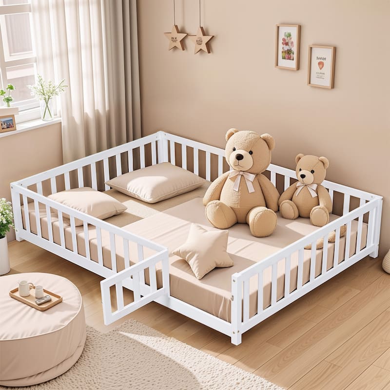 Full Size Platform Bed,Wooden Floor Bed Frame wSupport Slats