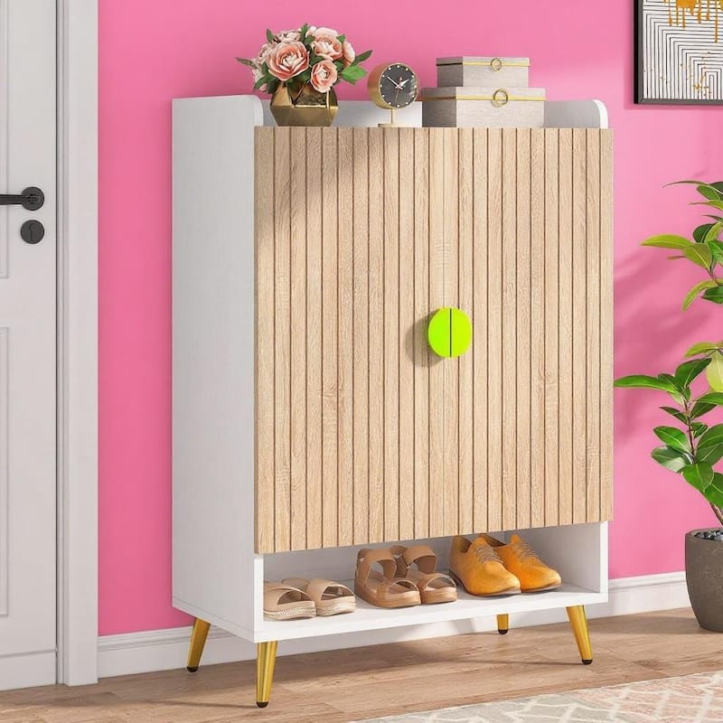7 Tier Shoe Cabinet with Adjustable Shelves for Entryway Storage 29.5 Inch Height Durable Wooden Organizer for Home and Hallway