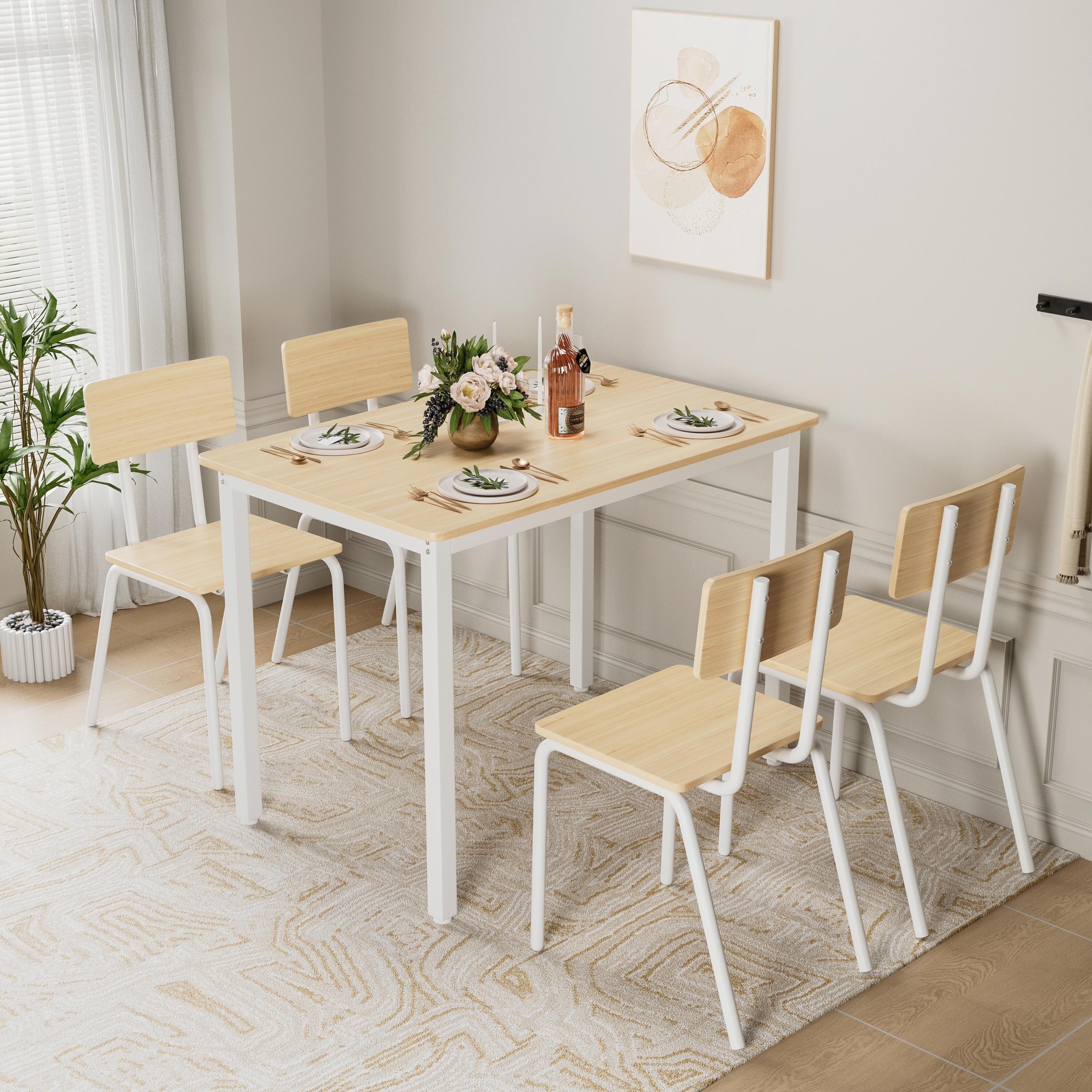 5-Piece Dining Table Set with 4 Chairs, Space-Saving, Ergonomic Backrest