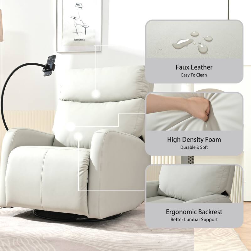 Grey Electric Power Recliner Chair with 270° Swivel, USB Ports and Adjustable Footrest for Living Room & Nursery