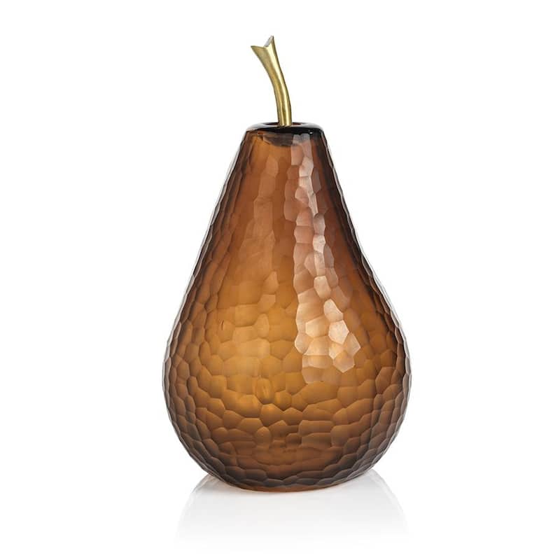Decorative Amber Glass Pear Sculpture - Large