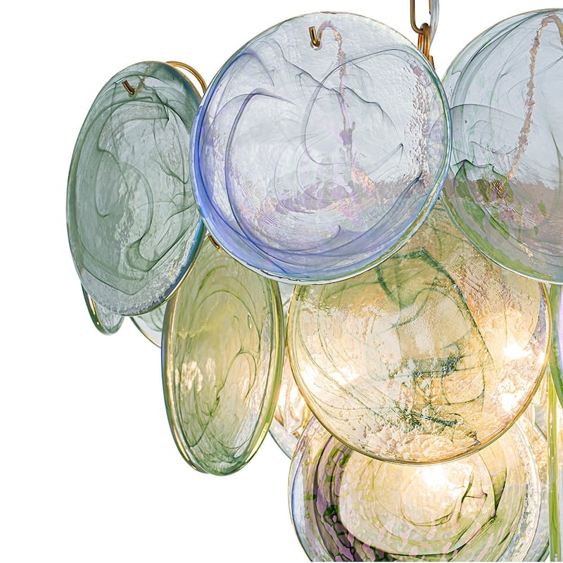 Glam Tiered Pearlescent Green Misty Glass Round Chandelier