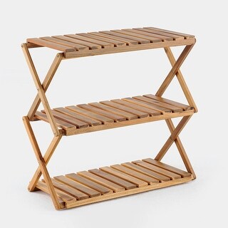 Acacia 3 Tiers Wooden Plants Stand Foldable Shoe Rack Multipurpose ...