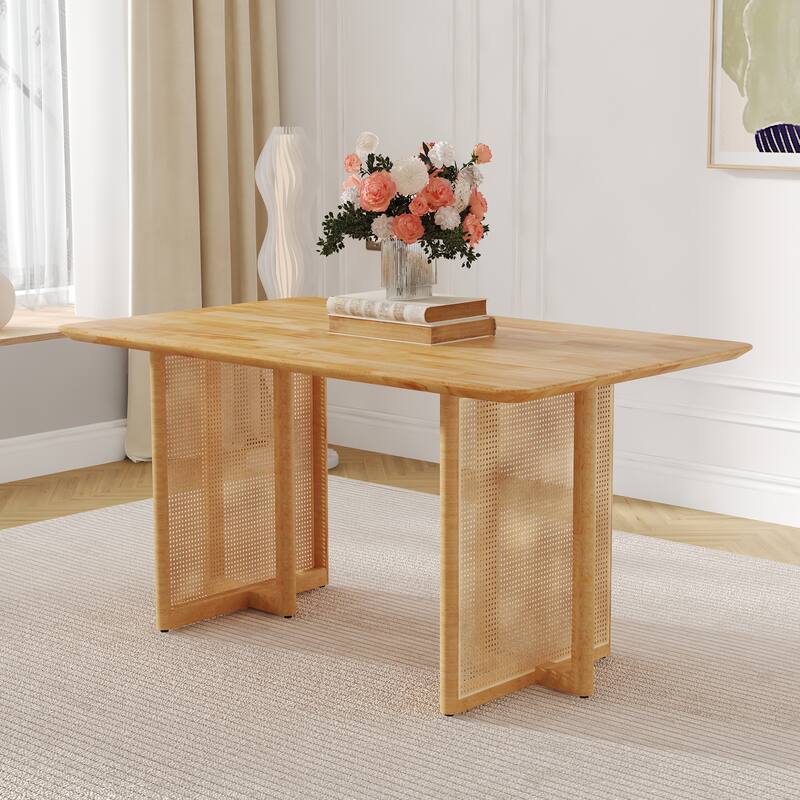 Chinese Retro Country Style Solid Wood & Imitation Rattan Dining Table, Modern Simple Wooden Table