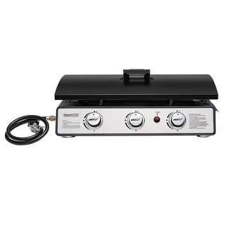 25 in. 3-Burner Portable Propane Gas Griddle with Lid in Black
