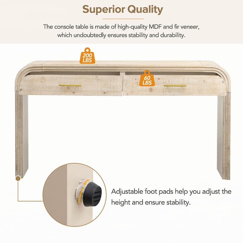 Unique Retro Silhouette Console Table(Natural Wood Wash)