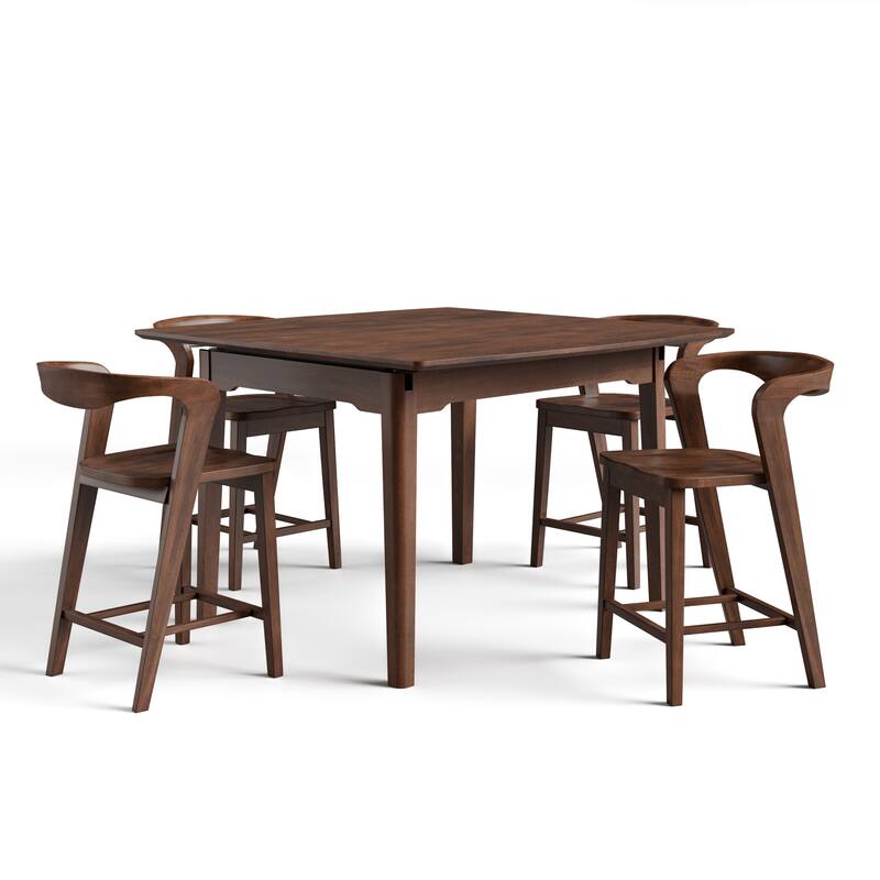 Furniture of America Abigail III Mid-Century Modern 5-Piece Walnut 53-inch 1-Leaf Extendable Counter Height Dining Set