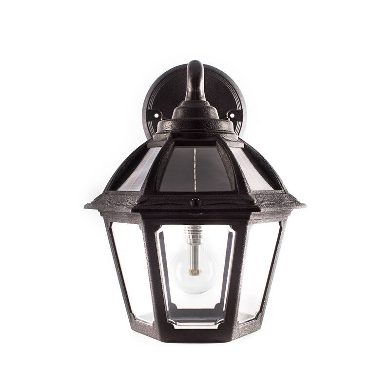 Polaris Black Solar Warm White LED Wall Sconce for Garage and Patio