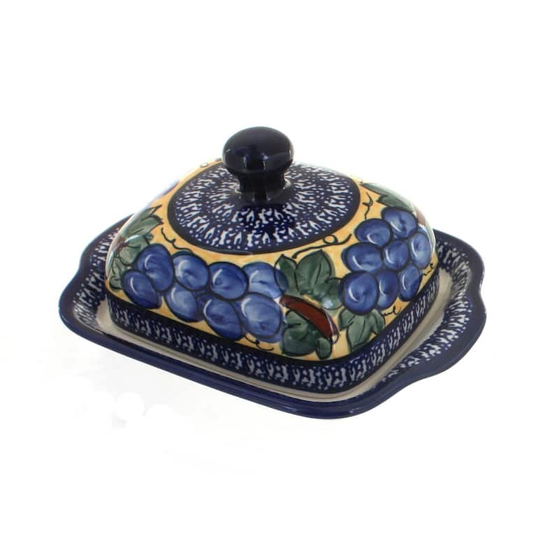 Blue Rose Polish Pottery 858 Zaklady Square Butter Dish - Grapes
