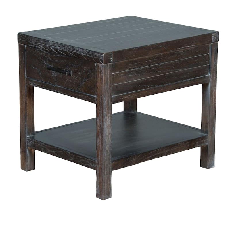 26 in. Dark Brown Rectangle Wood End Table with Storage Drawer for Convenience