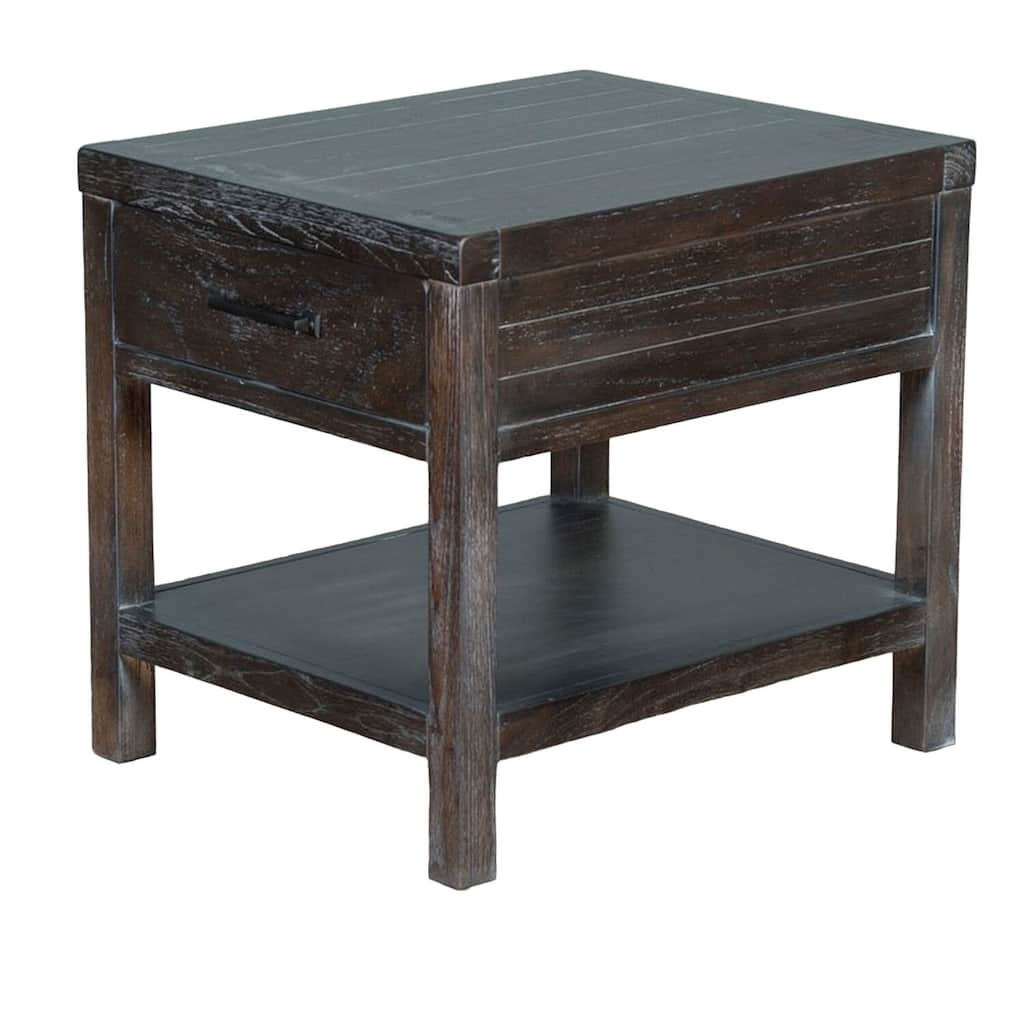26 in. Dark Brown Rectangle Wood End Table with Storage Drawer for Convenience