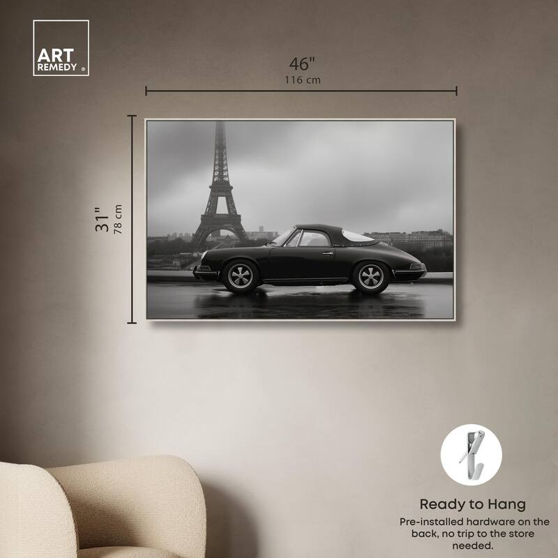 Classic Car and Eiffel Noir Canvas by Art Remedy