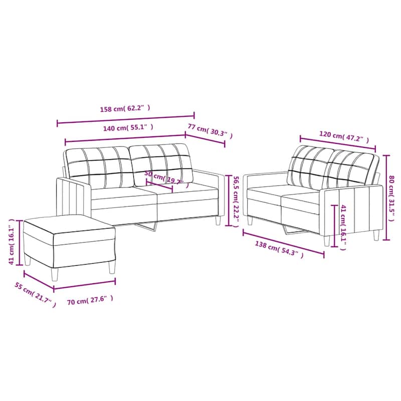 vidaXL Sofa Set Black Polyester Compact Durable Sofa Set Rectangular - 21.7 x 27.6 x 16.1 in