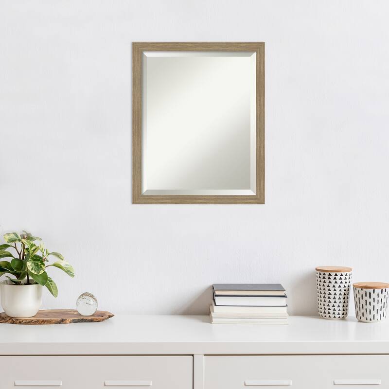 Woodgrain Stripe Beveled Wood Framed Wall Mirror