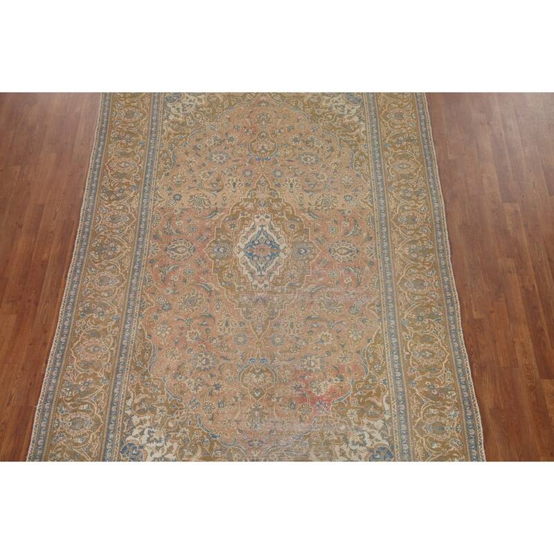 Hand Knotted Oriental 100% Wool Carpet Traditional Floral Oranges & Rust Kashan Area Rug - 9' 11'' X 6' 3''