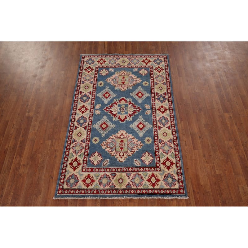 Blue Kazak Accent Rug Hand-Knotted Wool Carpet - 3'10" x 6'3"