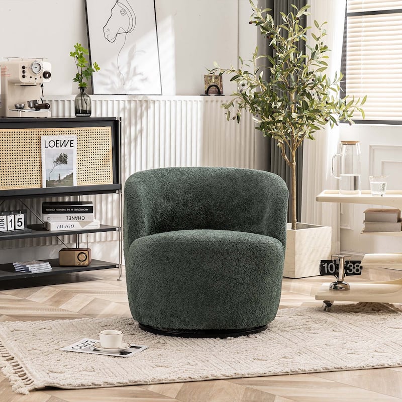 Single Fabric Modern Accent Chair 360 Degree Rotation Swivel Barrel Chairs