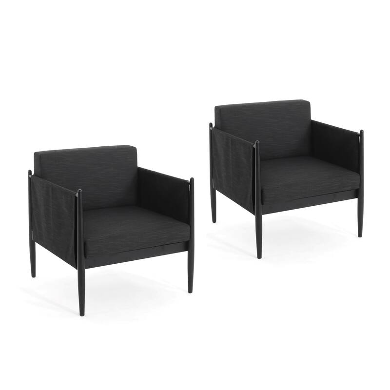 Roomfitters Dawson Outdoor Aluminum Club Chairs with Water Resistant Cushions, Modern Black Set of 2 - Set of 2