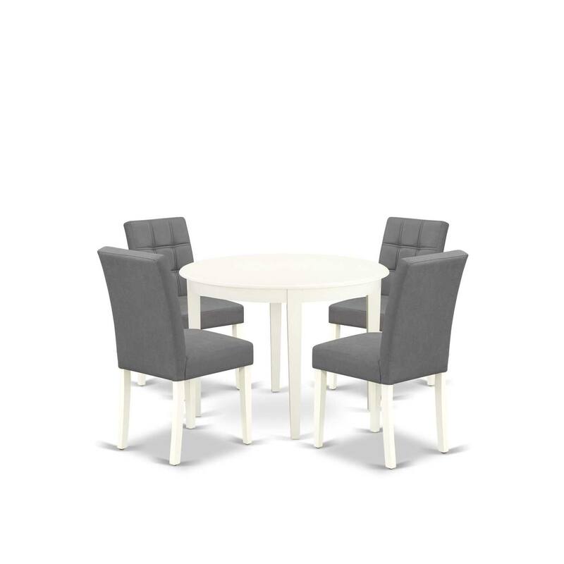 HomeStock 5-Piece Linen White Solid Wood Top - Round Dining Room Set - Seats 4