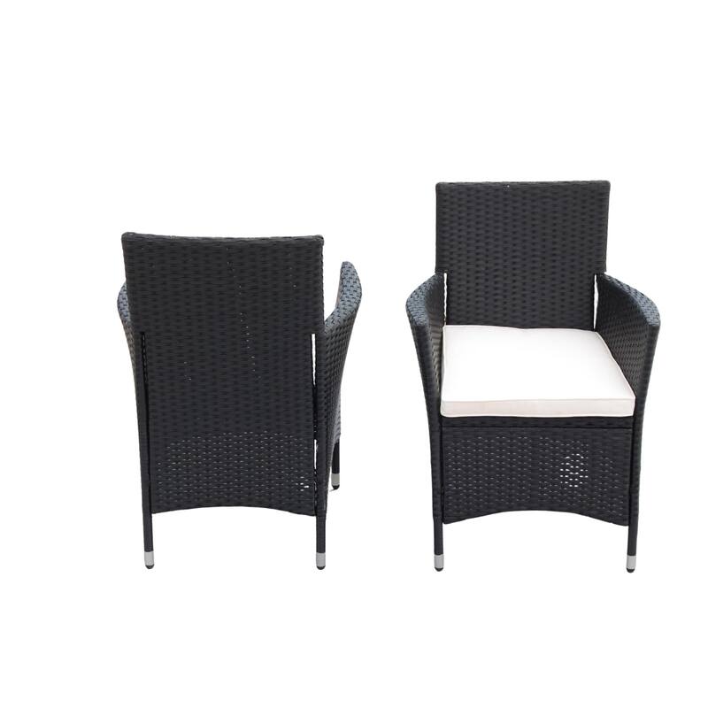 5-piece Outdoor Patio Wicker Dining Set with Acacia Wood Top and Creme Cushion
