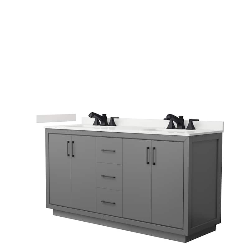 Icon 66-inch Double Vanity, Quartz Top - Dark Gray, Black Trim, White Quartz Top