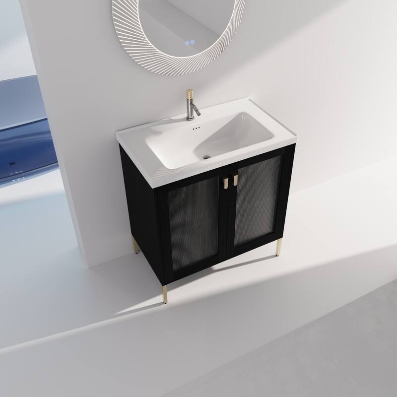 Freestanding Vanity with Transparent Acrylic Doors and Soft-Close Hinges - 31.9-Inch - 31.9in L