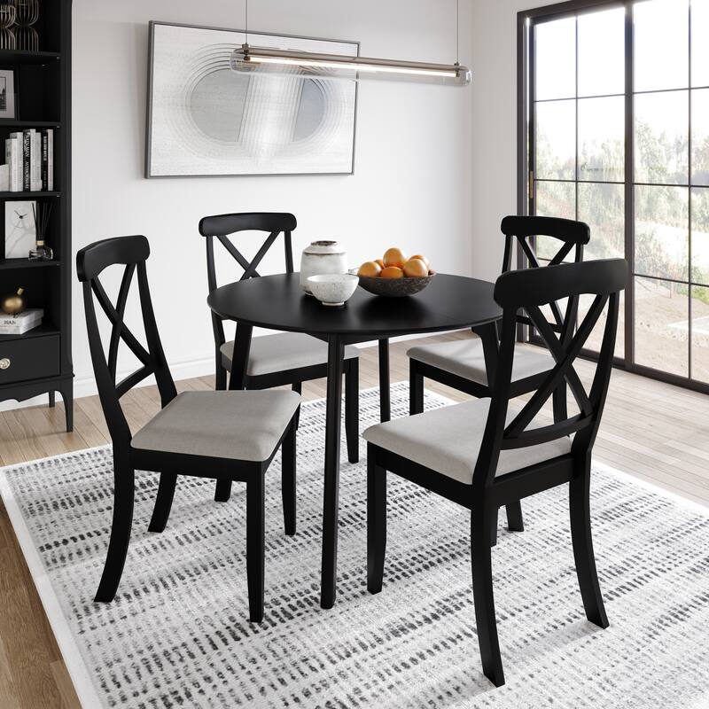 CraftPorch Farmhouse 4-Piece Chair and Round Table Wooden Dining Set