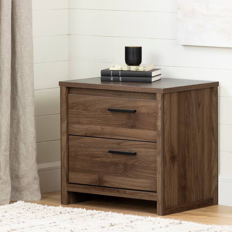 Contemporary 2-drawer Laminated Particleboard Nightstand - Natural Walnut