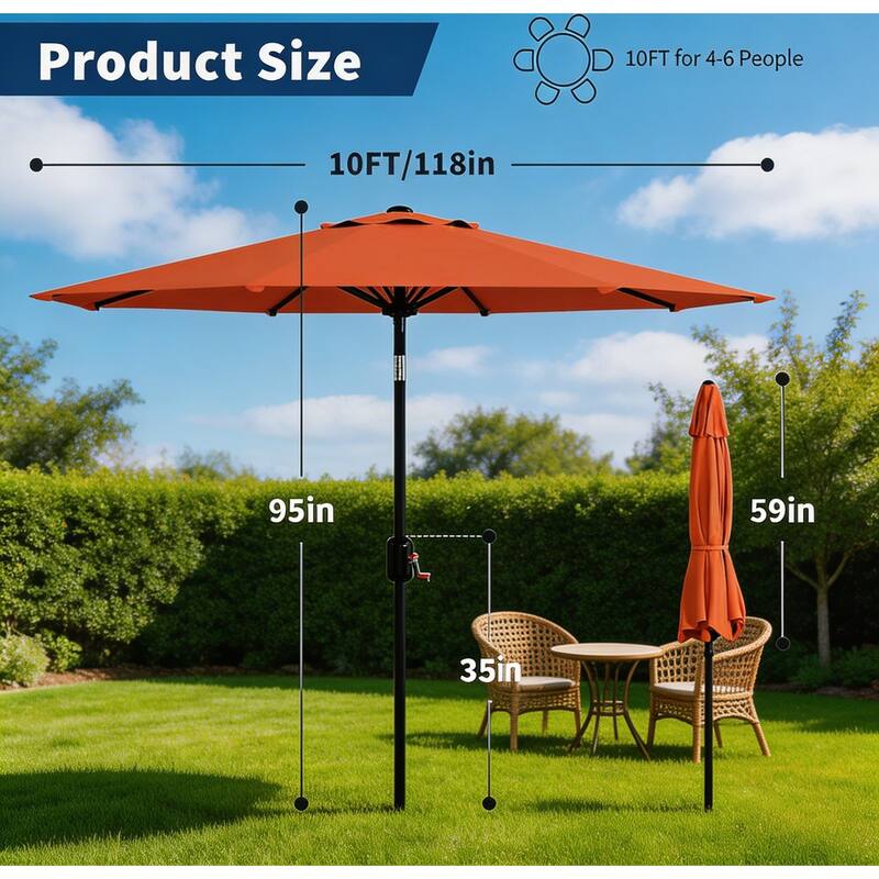 10ft Outdoor Patio Umbrella, with Crank Lift & Push Button Tilt, UV Protection Waterproof