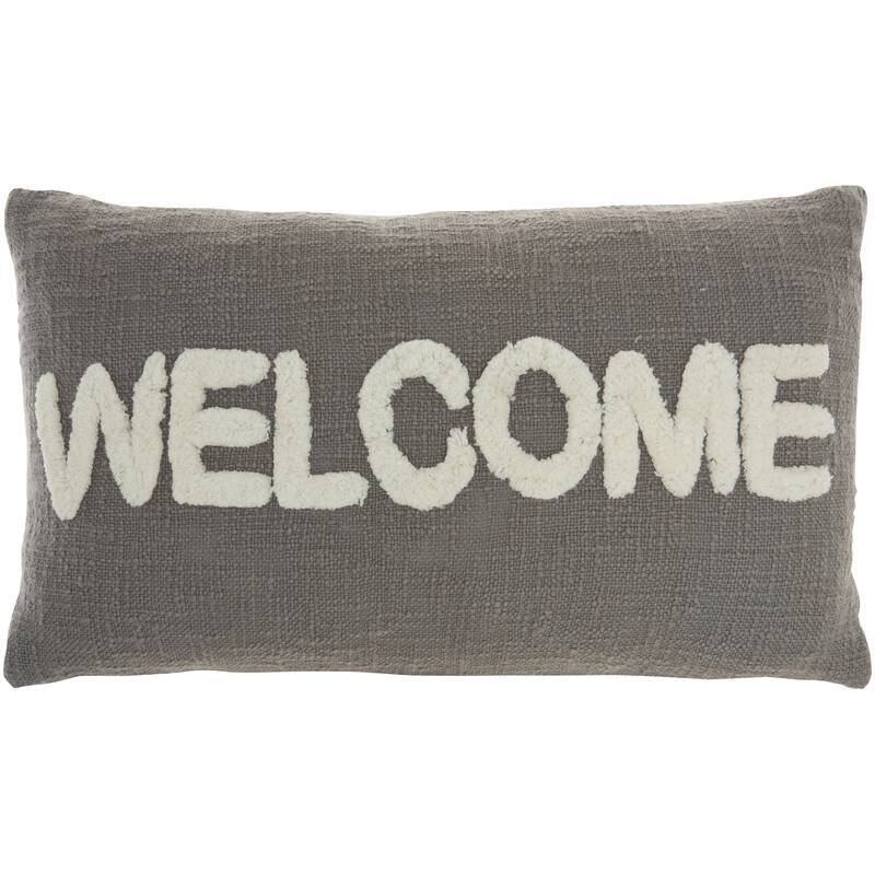 Mina Victory Life Styles Textured Words Welcome Throw Pillow 12"X21"