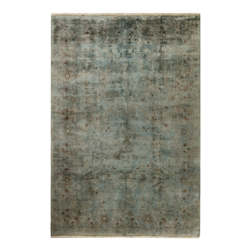 Overton Hand Knotted Wool Vintage Inspired Modern Contemporary Overdyed Blue Area Rug - 6' 0" x 8' 9"