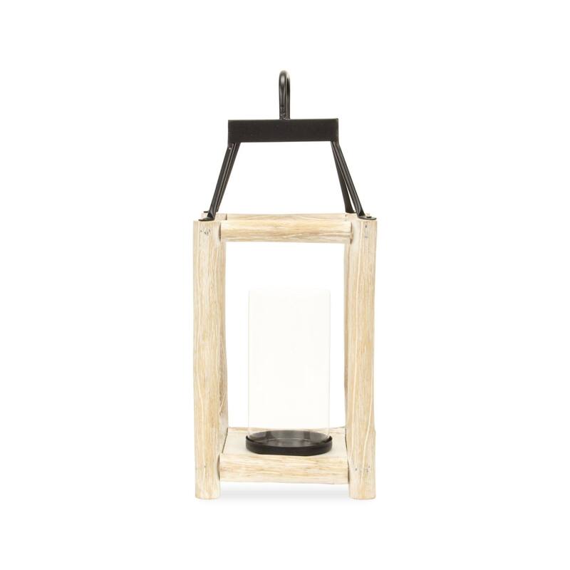 Wooden Bar Solid Lantern with Handle - 18" - Brown and Black - Large