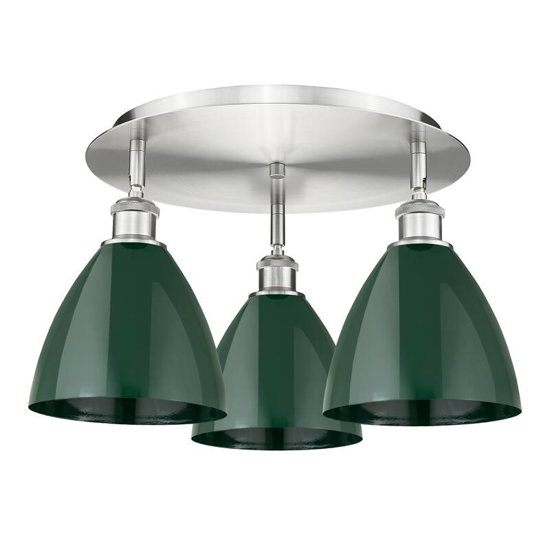 Innovations Lighting Ballston - 3 Light 19" Flush Mount - Green/Satin Nickel
