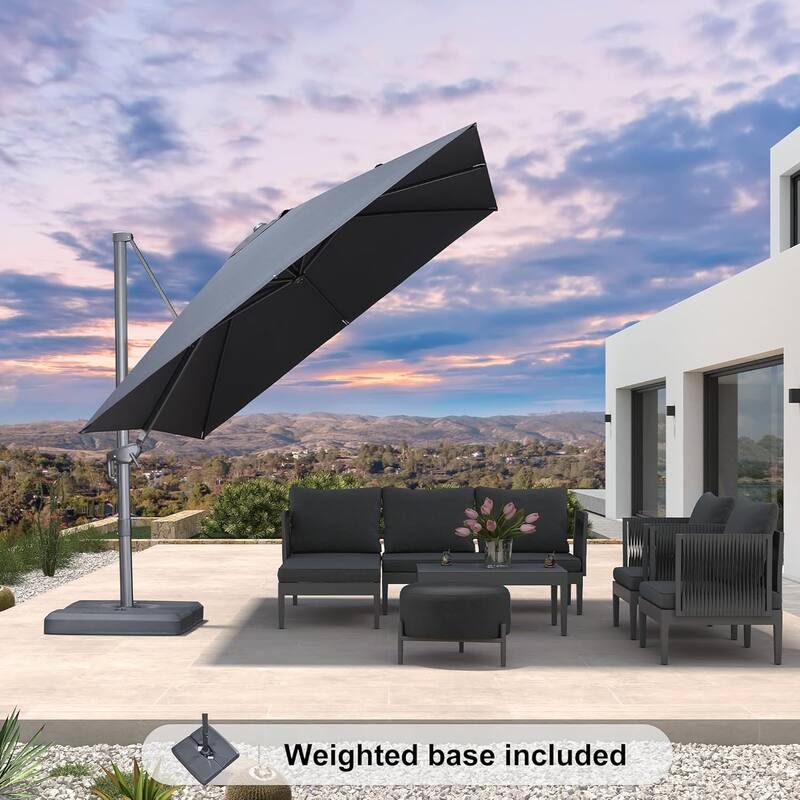 PURPLE LEAF Stylish UV50+ Fade Resistant Patio Cantilever Umbrella With Base - 10ft Dark Grey